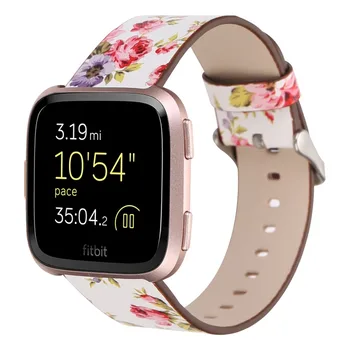 

Flower printed Leather Strap WatchBand For Fitbit versa replacement bracelet wristband for Fitbit versa smart watch band women's