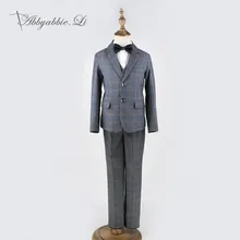 Children Gray Plaid Formal Blazer Prom Wedding Boys Suits 3pcs Leisure Black Jacket Set Abbyabbie.Li Kids Clothes 2 Colors