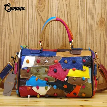 

Genuine Leather Women Handbags 2019 New Handmade Colorful Patchwork Handbags Large Capacity Luxury Bags Casual Tote Bags