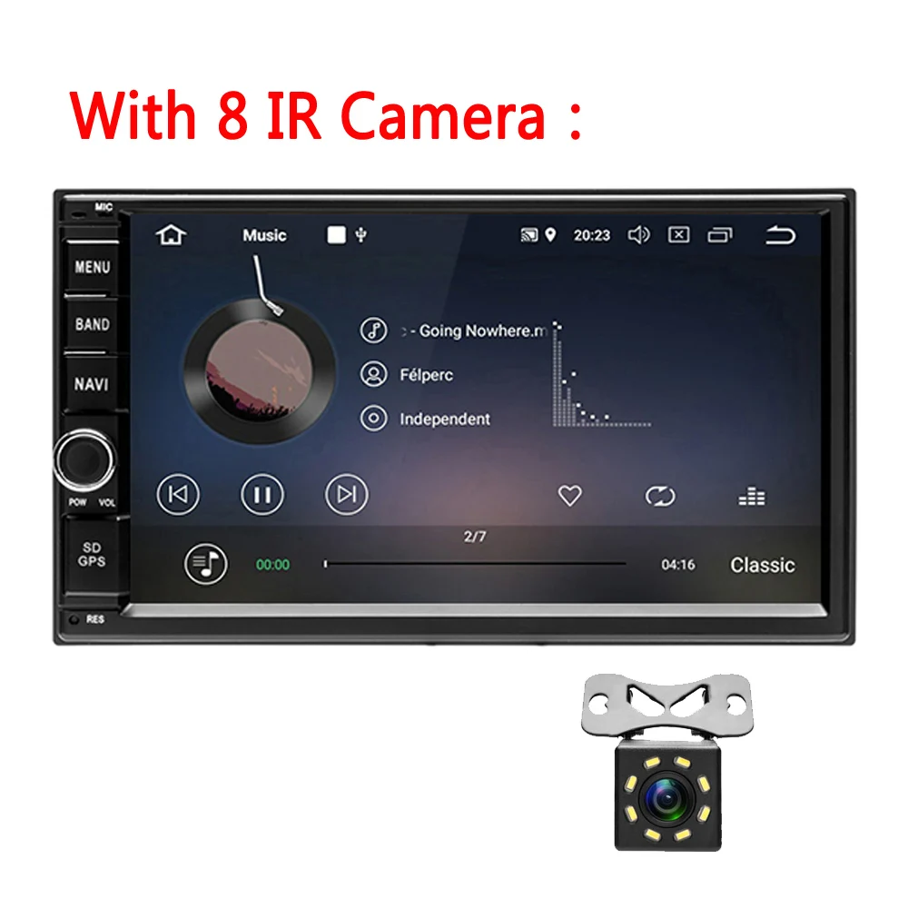 Podofo Android 8,0 2 Din автомобильное радио " Восьмиядерный 4G+ 32G 2Din Аудио Стерео gps навигация автомобильный мультимедийный FM RDS wifi OBD Авторадио - Цвет: With 8 IR camera