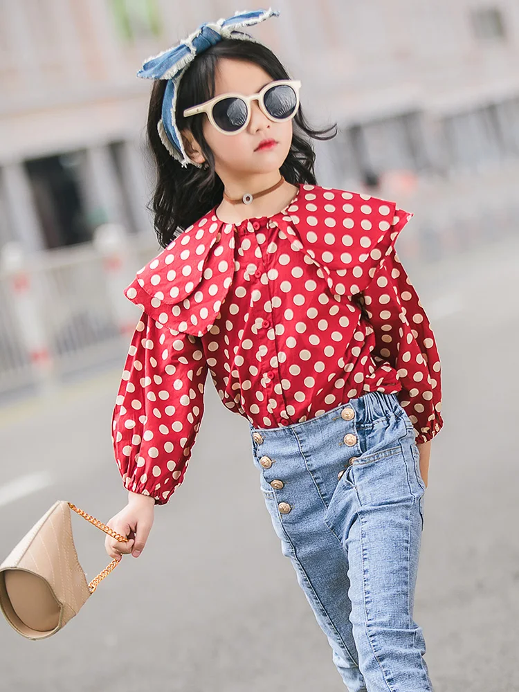 

Blouse For Girls 2019 Children Cotton Dot Shirts Kids Long Sleeve New Fashion Blouses Baby Girls Tops Toddler Kids Shirt 10 12