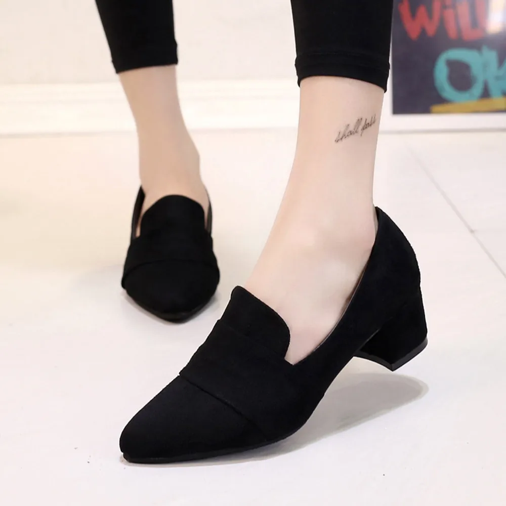 

Fashion Elegant Women's Spring Casual Shoes Frosted Suede Pointed Toe Shallow Shoes Korean black high-heeled work shoes