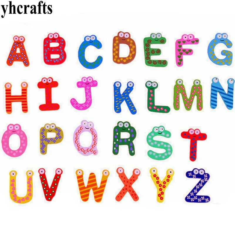 

260PCS/LOT.A-Z capital letter alphabet wood fridge magnet English Chinese learning Teach your owm Self learning Kindergarten toy