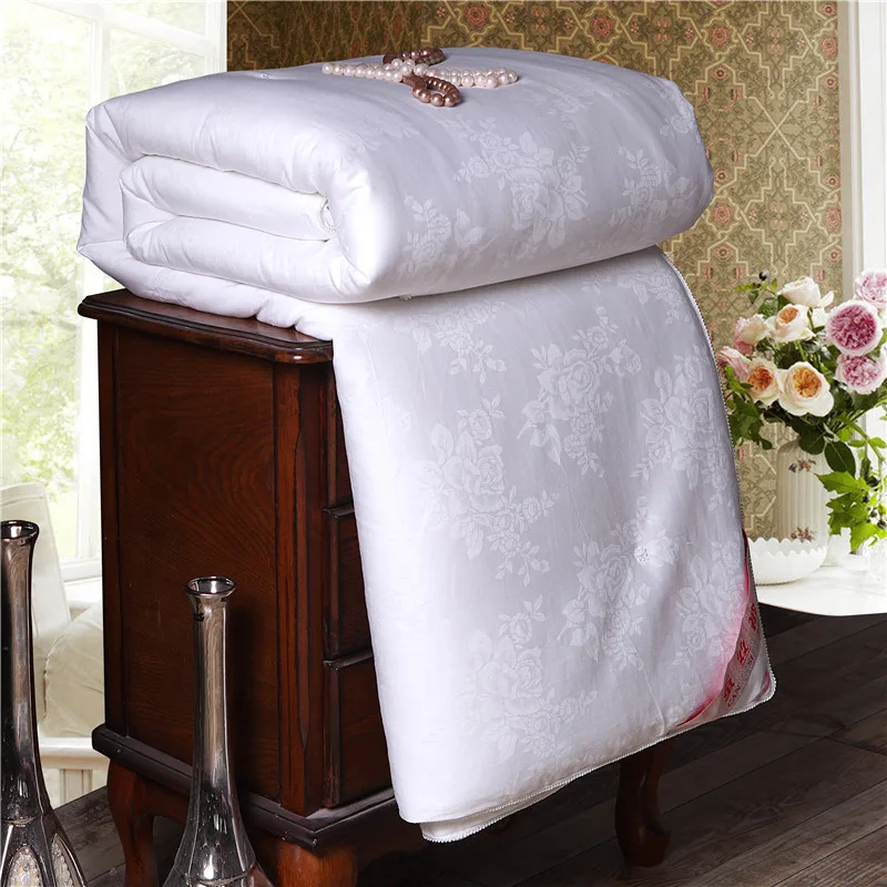 

Soft Warm Spring Winter Silk Comforter Natural Mulberry Silk Jacquard Quilt Luxury Home Blanket Single Double Size Comforters