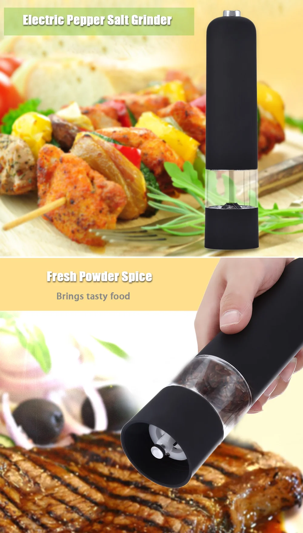 Electric Salt Pepper Herb Mill Grinder with LED Light