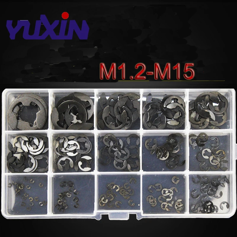 225 шт./компл. M1.2 M15 Mix DIN6799 GB896 Black & A2 SS304 Sack фиксатор E клип шайба стопорное кольцо