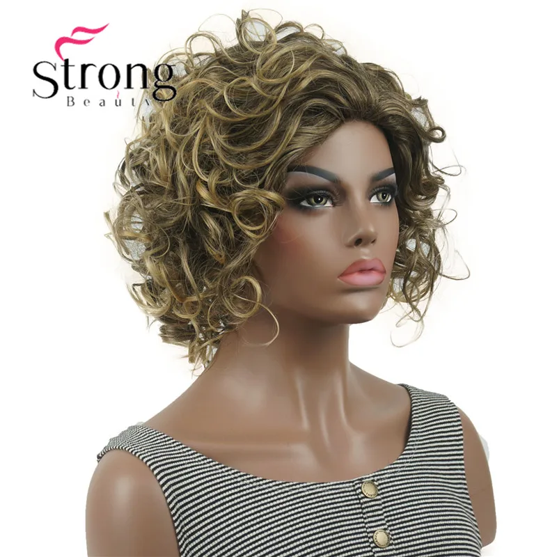 StrongBeauty короткие супер каштановые с завитками корень с белым золотым наконечником кудрявые короткие синтетические волосы женский парик