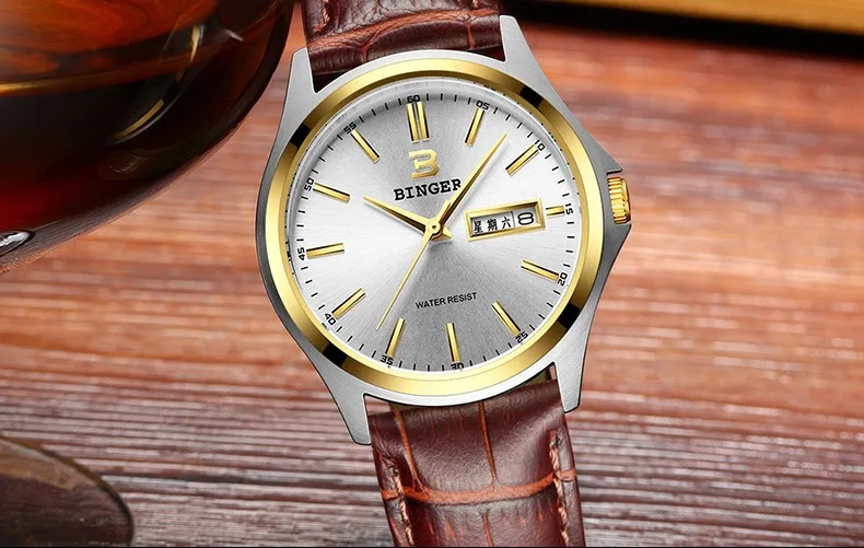 High Quality BINGER Fashion Simple Quartz Watch For Men Brand Casual Leather Wristwatches Relogio Masculino Original Box B-3052M