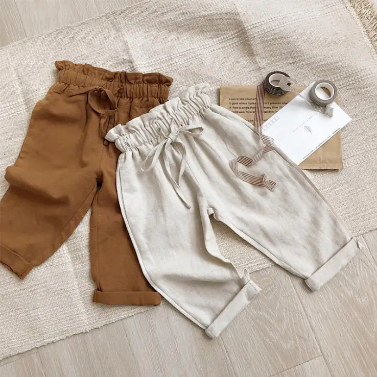 

2019 Hot Selling Girls Boys Cotton Linen Pants Spring Summer Fashion Kids Pants 1-7T PF923