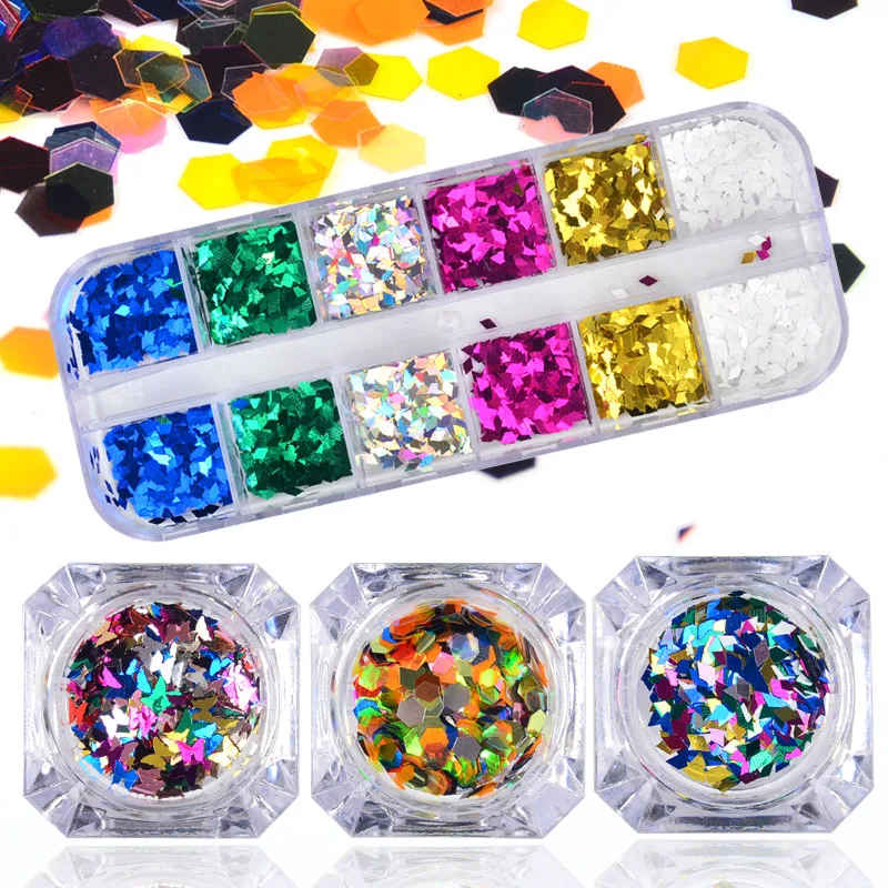 

Nail Glitter Diamond/Butterfly/Hexagon Chunky Polishing Mermaid Sequins Paillette Nail Flakes Glitter Set