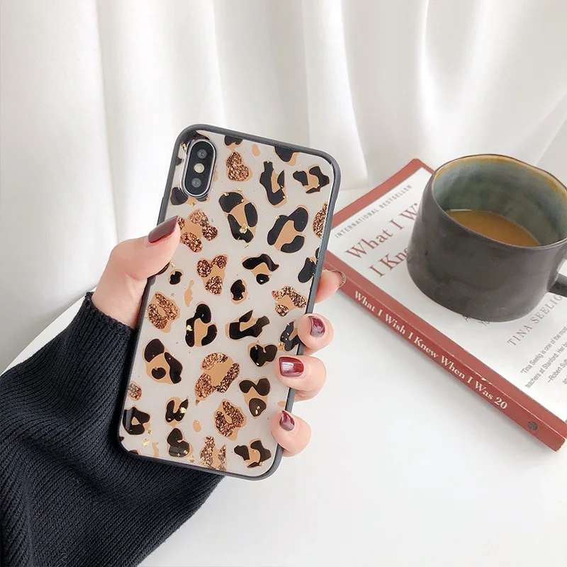 

Gold Foil Bling Leopard spot Phone Case For iPhone X XS Max XR Glitter Soft TPU Cover For iPhone 7 8 6 6s Plus Case Coque