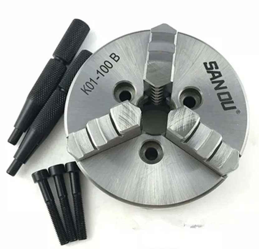 3Jaw Wood Lathe Chuck 100mm Chuck M6 Mounted Hardened Steel Plain Back