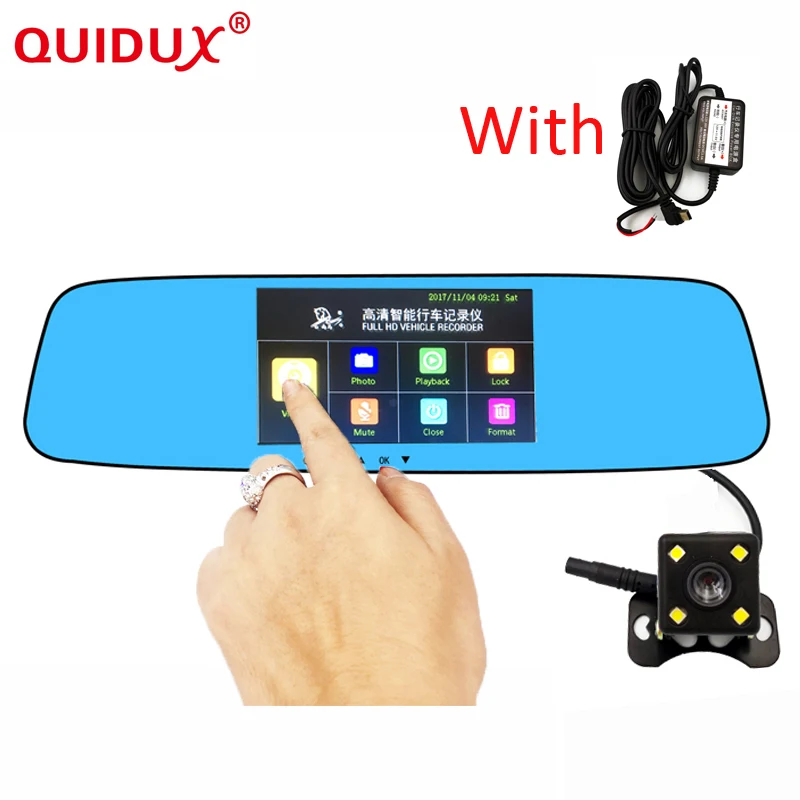 

QUIDUX 4.3 inch Touch screen car dvr camera Review Mirror night vision Full HD 1080P dual lens dash cam Video Recorder car dvrs