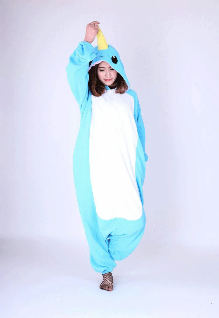 Blue Whale Animal Cosplay Costume Adult Onesie for Women Men Cartoon Halloween Pajamas Warm Pyjama Kawaii Jumpsuit Sleepwear