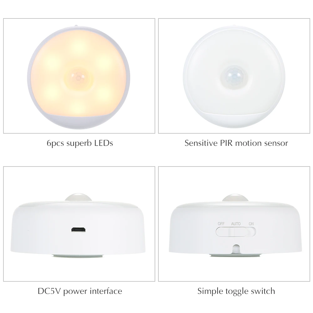 Yeelight ночник PIR датчик движения DC5V 6LED USB мощность работать человека тела Индукционная лампочка с мягким светом управления для детской комнаты