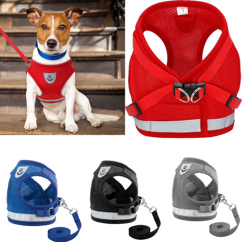 

Dog Cat Harness Reflective for Chihuahua Pug Small Medium Breathable Nylon Pet Puppy Vest Walking Lead Leash for Yorkie Teddy