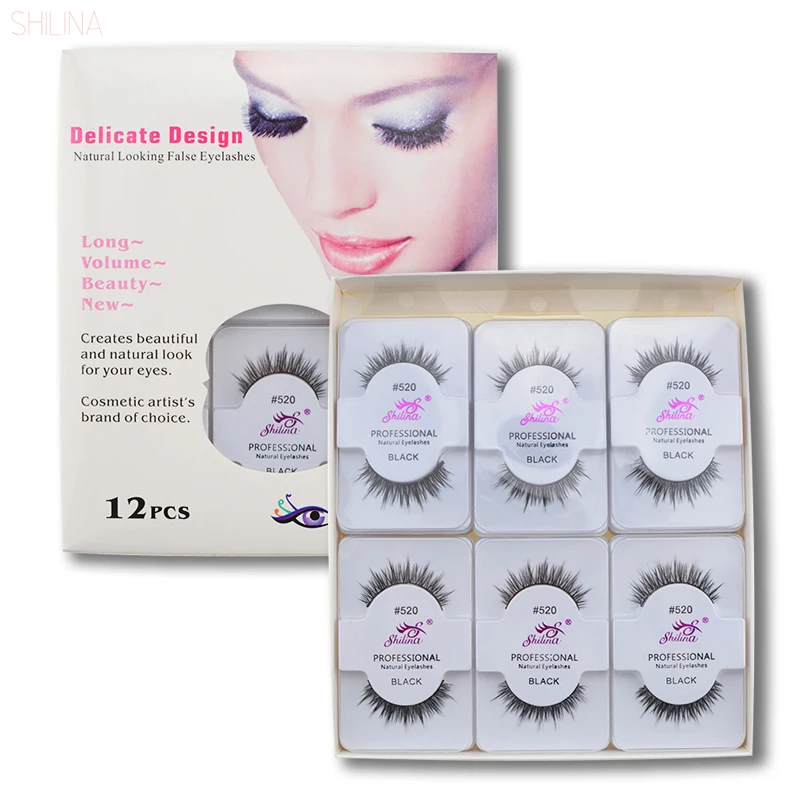 

SHILINA False Eyelashes 12 Pairs Handmade Fake Eyelashes Soft Natural Crisscross Eye Lashes Professional Makeup 520