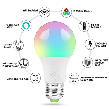 

LED RGB Bulb Lamps E27 Smart Remote Light Bulb Smart WIFI RGB Magic Light 4.5W Work For Echo Alexa Google Home Bombilla