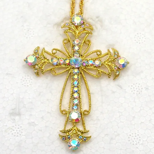 Clear AB Rhinestone Cross Fashion Pendant Necklaces Chain Jewelry F212F2 | Украшения и аксессуары