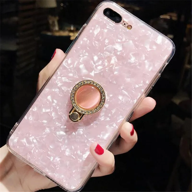 UVR Phone Case Rhinestone Finger Ring Holder Bling Pattern Back Cover Mobile Cases TPU For Iphone X 6 7 8 Plus |