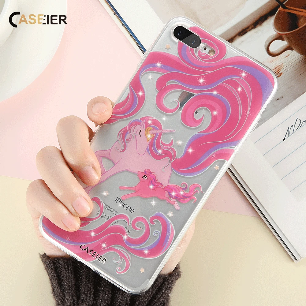 Caseier Единорог Паттен чехол для iPhone 8 7 6 6s Plus 5S 5 SE со стразами телефон назад Чехол