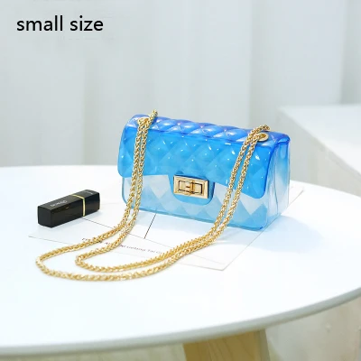 Clear Colorful Transparent jelly Bag Gradient Candy Color Crossbody Bags Designed Ladies Shoulder Chain Messenger Bag - Цвет: blue white small