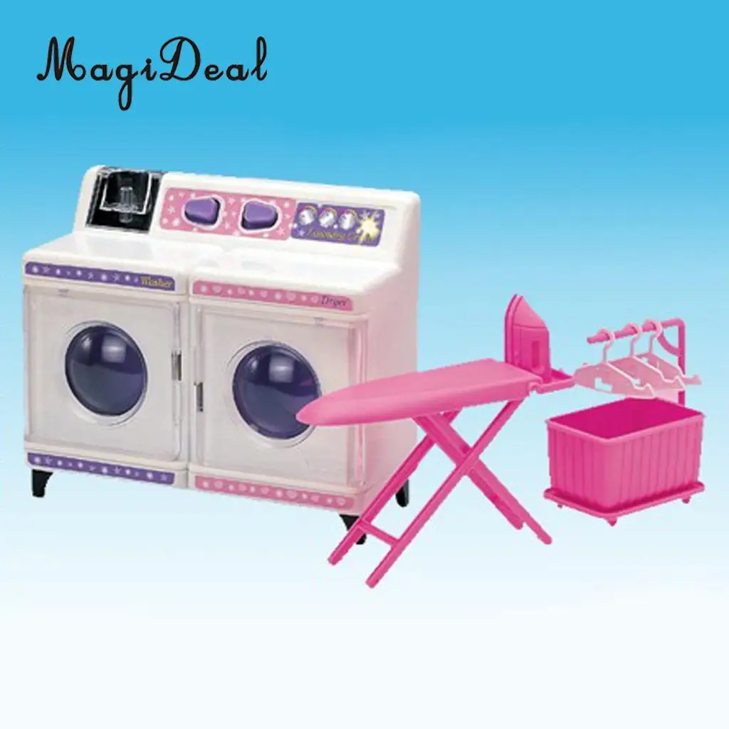 Plastic Dollhouse Washing Machine Kit Play Set for 1/6 Doll 12 Inch Action Figure Acc Furniture Decro Children Pretend Play Toy