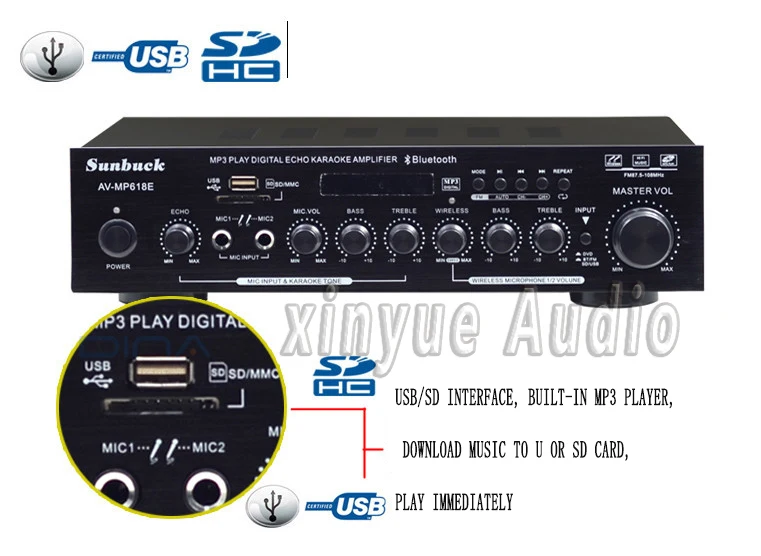 Бриз аудио sunbuck AV-MP618E hifi Bluetooth 2,0 усилитель беспроводной микрофон радио USB карта 100 Вт+ 100 Вт усилитель