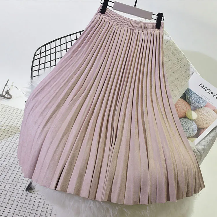 2020 Two Layer Spring Women Suede Skirt Long Pleated Skirts Top Brand Womens Saias Midi Faldas Vintage Women Midi Skirt 2020 Two Layer Spring Women Suede Skirt Long Pleated Skirts Top Brand Womens Saias Midi Faldas Vintage Women Midi Skirt