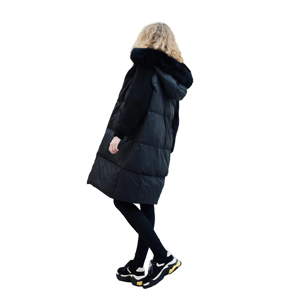 

Removable raccoon fur knitted stitched down jacket 90% duck down warm and thin down jacket for ladies 384045