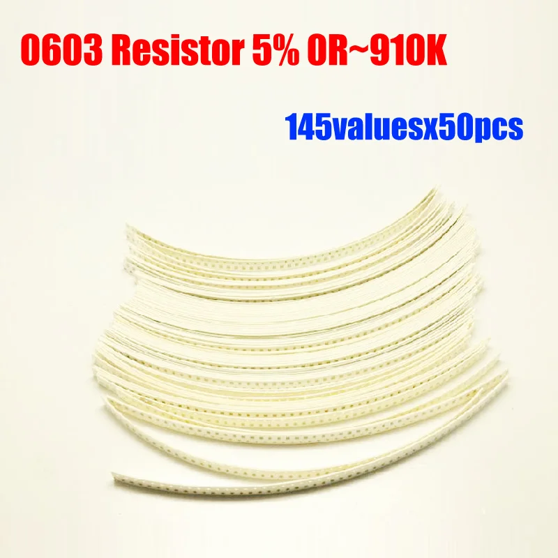 0603 SMD Resistor Kit 145valuesX50pcs=7250pcs 0R910K Assorted Pack 5