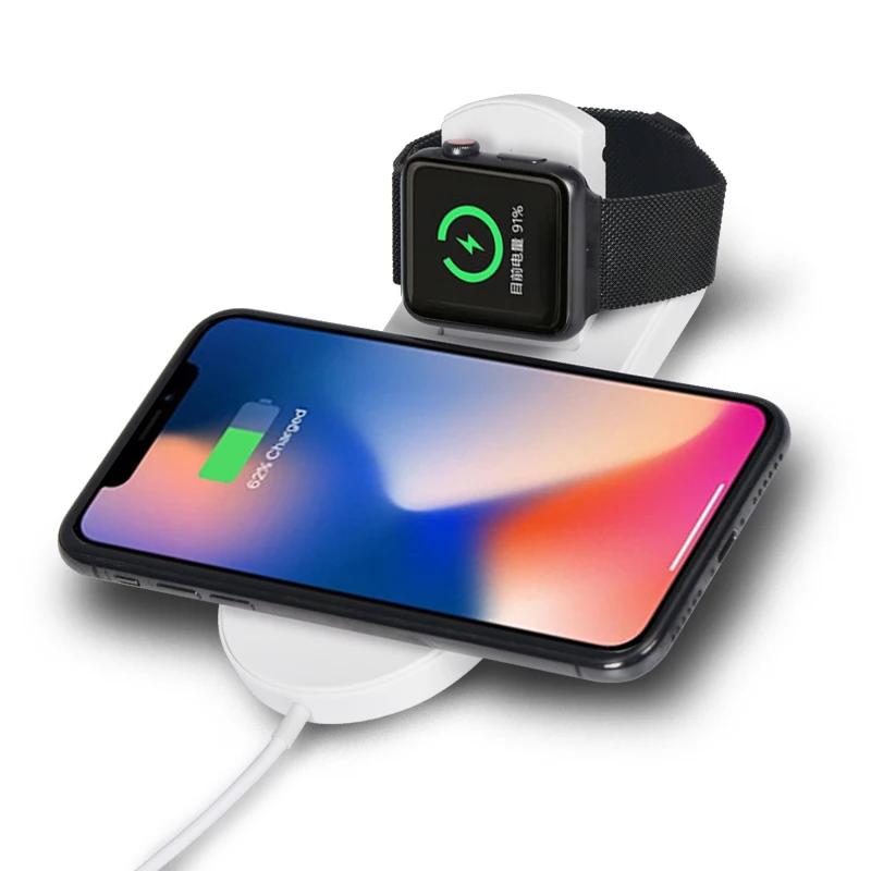 

New Iwatch2/3 Iphone8/plus/X Qi Wireless Charger Fast Charging 2In1 Fast Wireless usb Pad Phone Adapter Protable For S8/+ S9/+