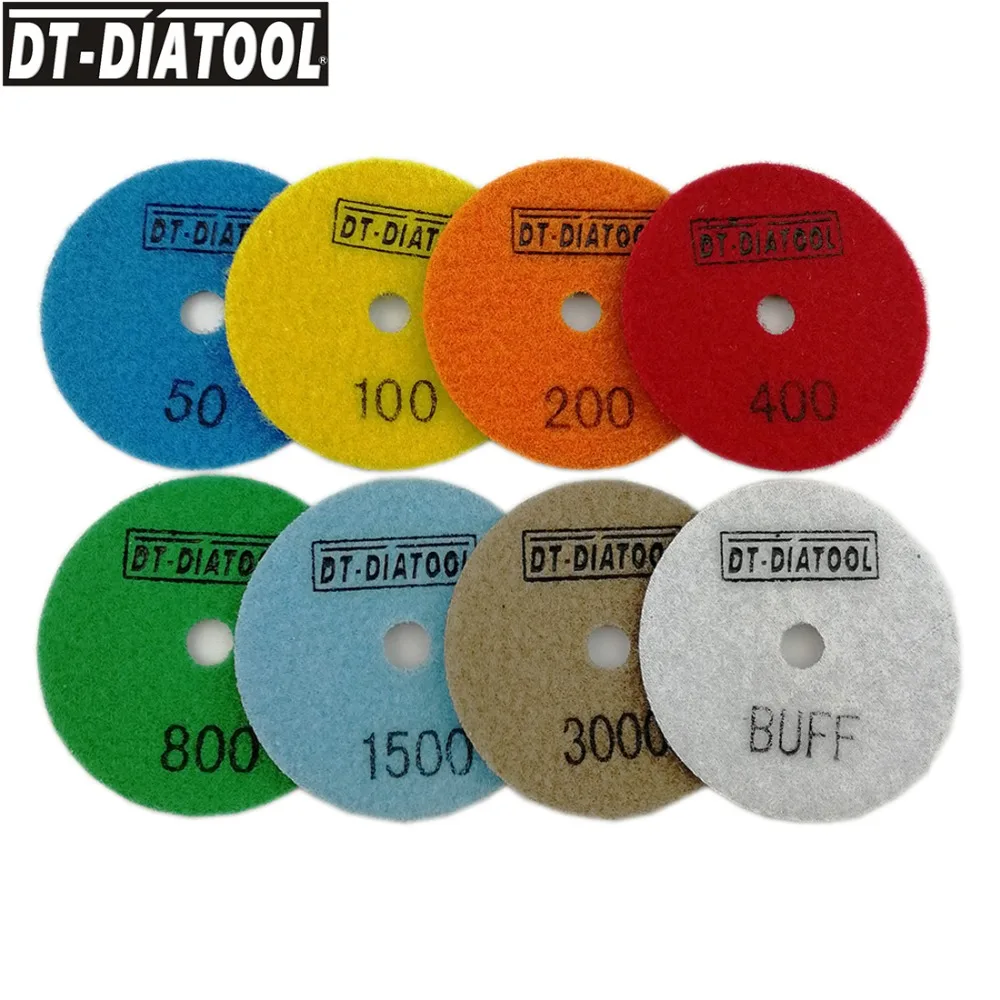 

DT-DIATOOL 8pcs/set Dry 80mm Assorted Grits fine Resin Bond Diamond Flexible Polishing Pads Diameter 3inch for nylon back 3inch