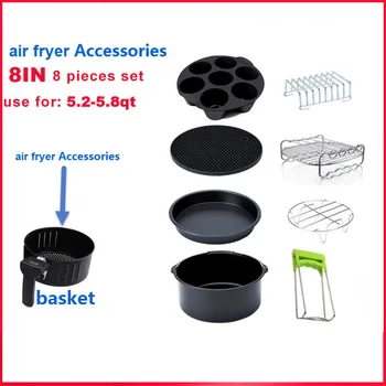 

Air Fryer Accessories 8 inch 8 pieces set Suitable for 5.2qt-5.8qt Kichen Tools Cupcake Pan Cake Barrel Pizza Pan Bread Shelf