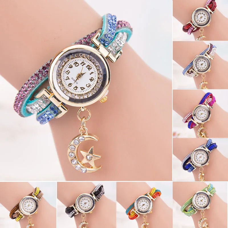 

2019 newest Hot Fashion Women Crystal Band Wave Bracelet Dial Quartz Analog Wrap Wrist Watch highlights a different color&1697&
