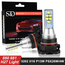 2 sztuk żarówka LED do samochodu H27 LED 880 881 P13W 5202 H16 LED PSX24W PSX26W światło przeciwmgielne samochodu 1800LM światła do jazdy dziennej jazdy lampy 12V biały