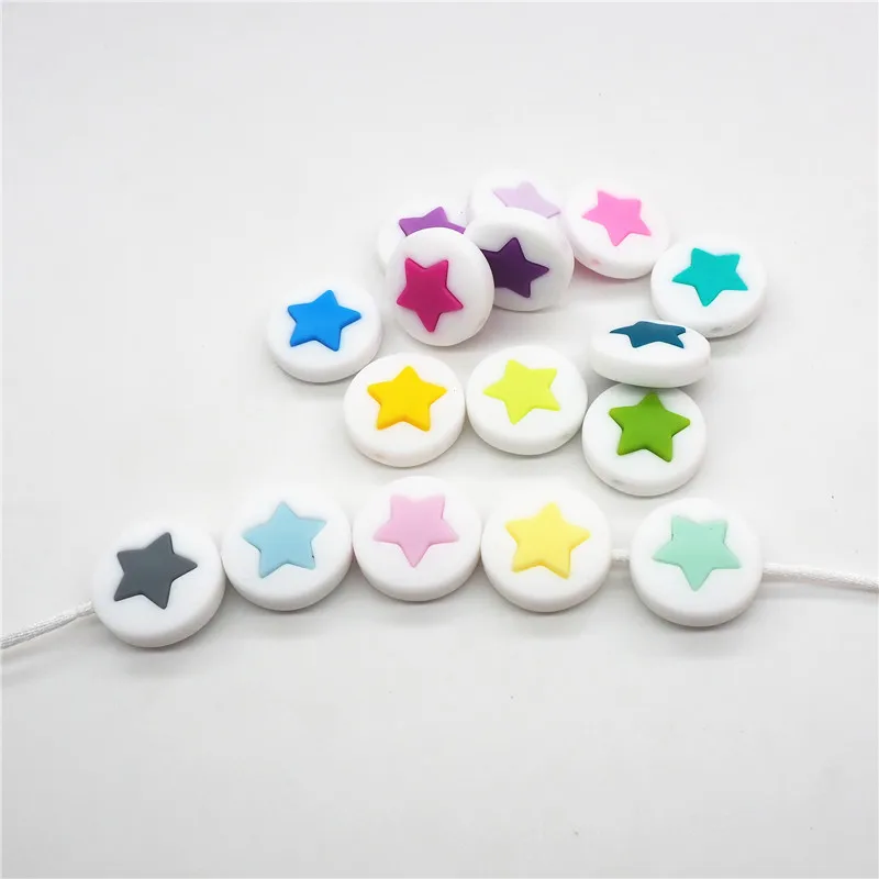 

Chenkai 50pcs 21mm Silicone Round Star Teether Beads DIY Baby Shower Pacifier Dummy Jewelry Making Beads Toy Gift Accessories