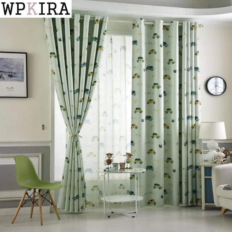 

Customized Cartoon Blackout Curtains for Kids Bedroom Cars Curtain Tulle Blue/Beige Curtains Drape For Living Room 229&20