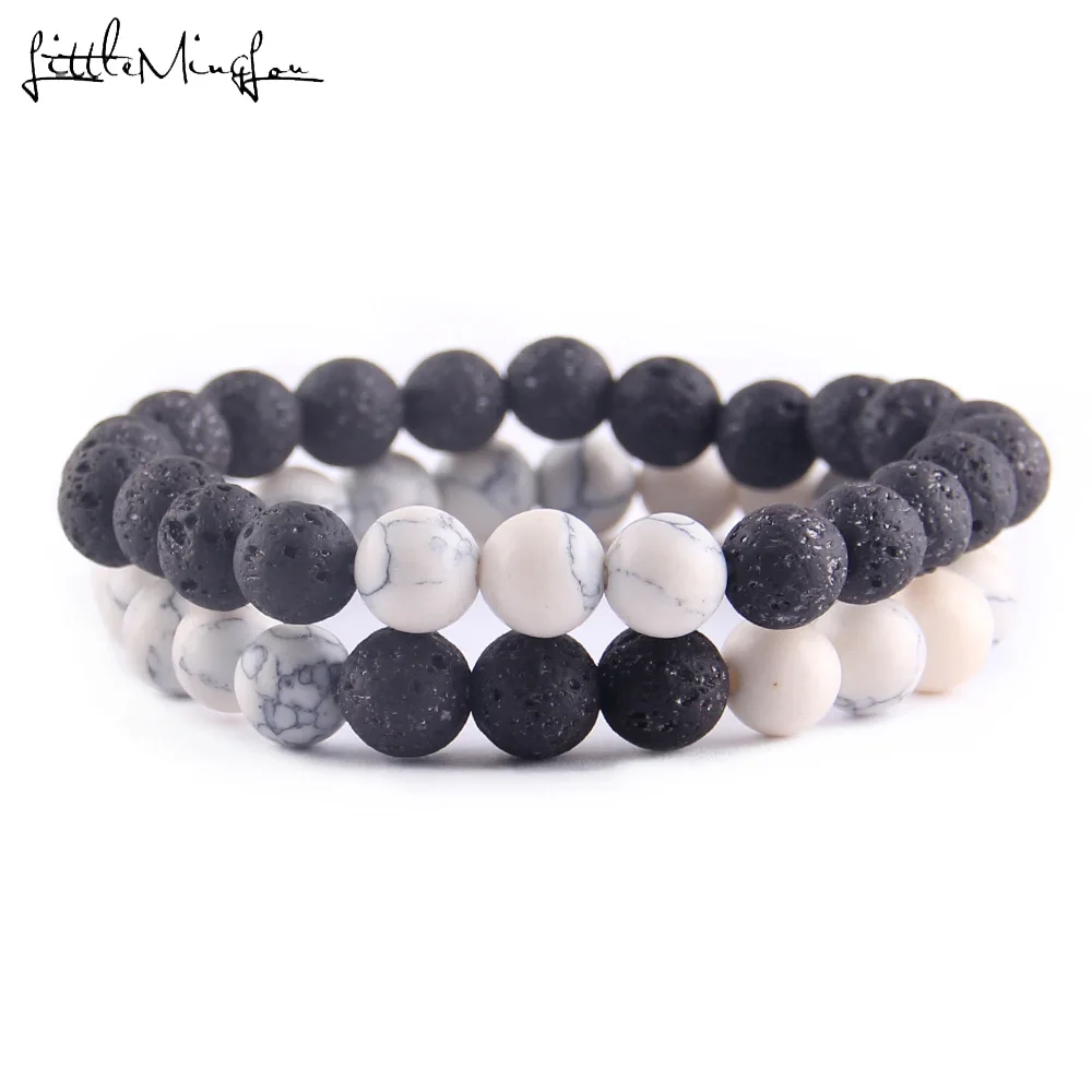 2Pcs/Set Matte Natural stone beads Couple Lovers best friend bracelet for women yoga Yin Yang Bracelets& Bangles men Jewelry - Окраска металла: 4426p