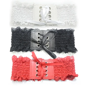 

15PCS / LOT SINGYOU Women Popular Wide Waist Belt Ladies Lace Decoration Waistband PU Leather Ceinture Femme