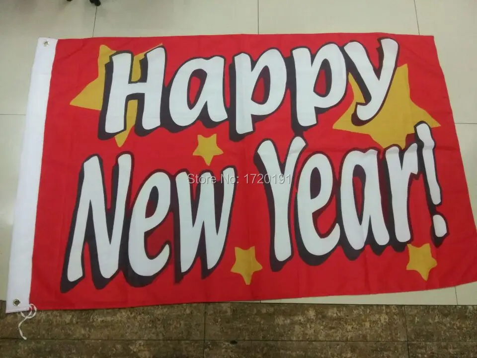 

free shipping 5' x 3' Red Happy New Year Flag Christmas Party Banner two buckle