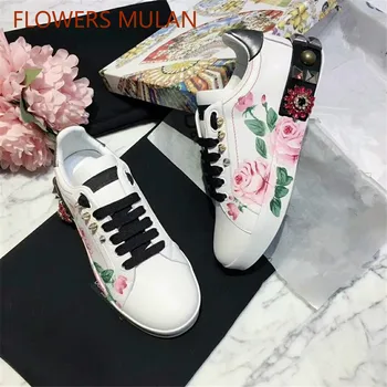 

Luxury Brand Fashion Woman Shoes Graffiti Lace-up Rivets Shoes Flower Notation Casuals Woman Shoes Flats Zapatos Muje