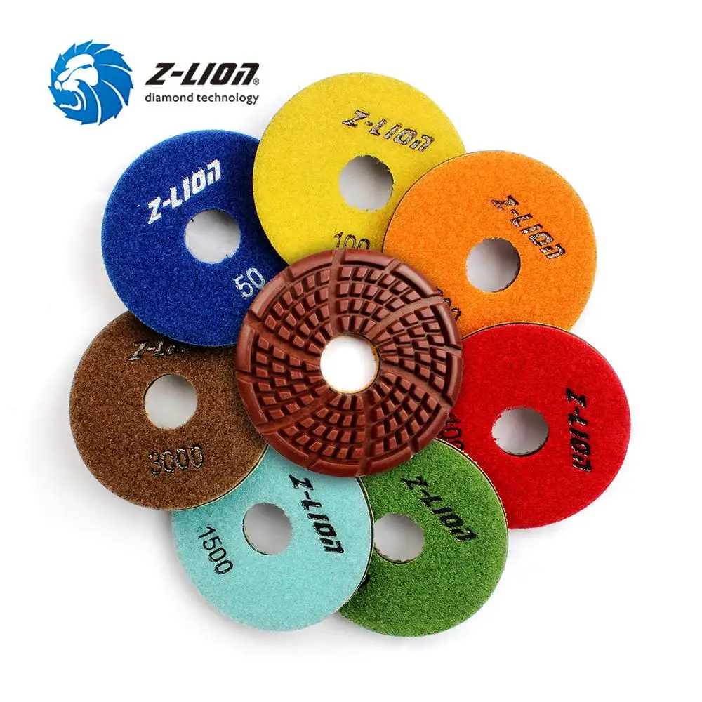 

Z-LION 7pcs/Set Diamond Polishing Pad Diameter 86mm Wet Use Sanding Discs For Stone Marble Granite Ceramic Thickness 4mm