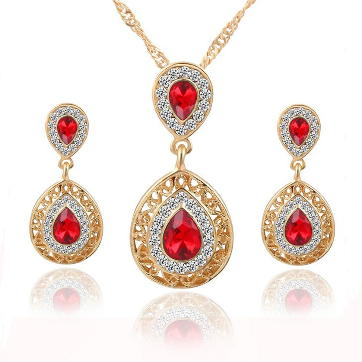Fashion Wedding Bridal Jewelry Sets Rhinestone Austrian Crystal Jewelry Set Necklace Earrings Pendant Set Vintage Accessories