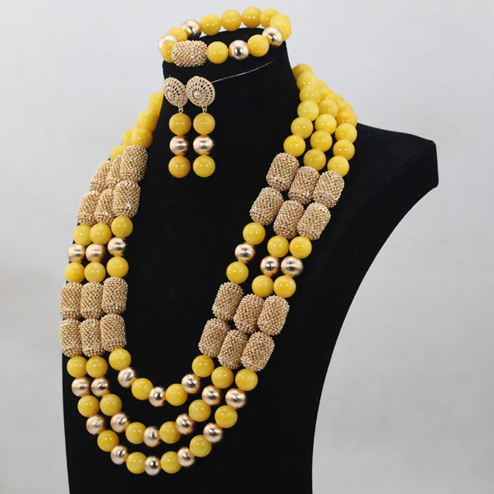 Благородное желтое украшение с коралловыми бусинами наборы Нигерийский Африканский Свадебный/женский ожерелье бижутерия с бусинками наборы CJ810