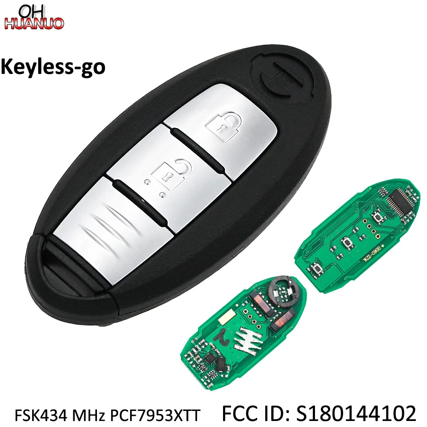Keyless-go 2 кнопки дистанционного ключа Fob FSK434 МГц PCF7953XTT чип для Nissan X-trail год FCC ID: S180144102