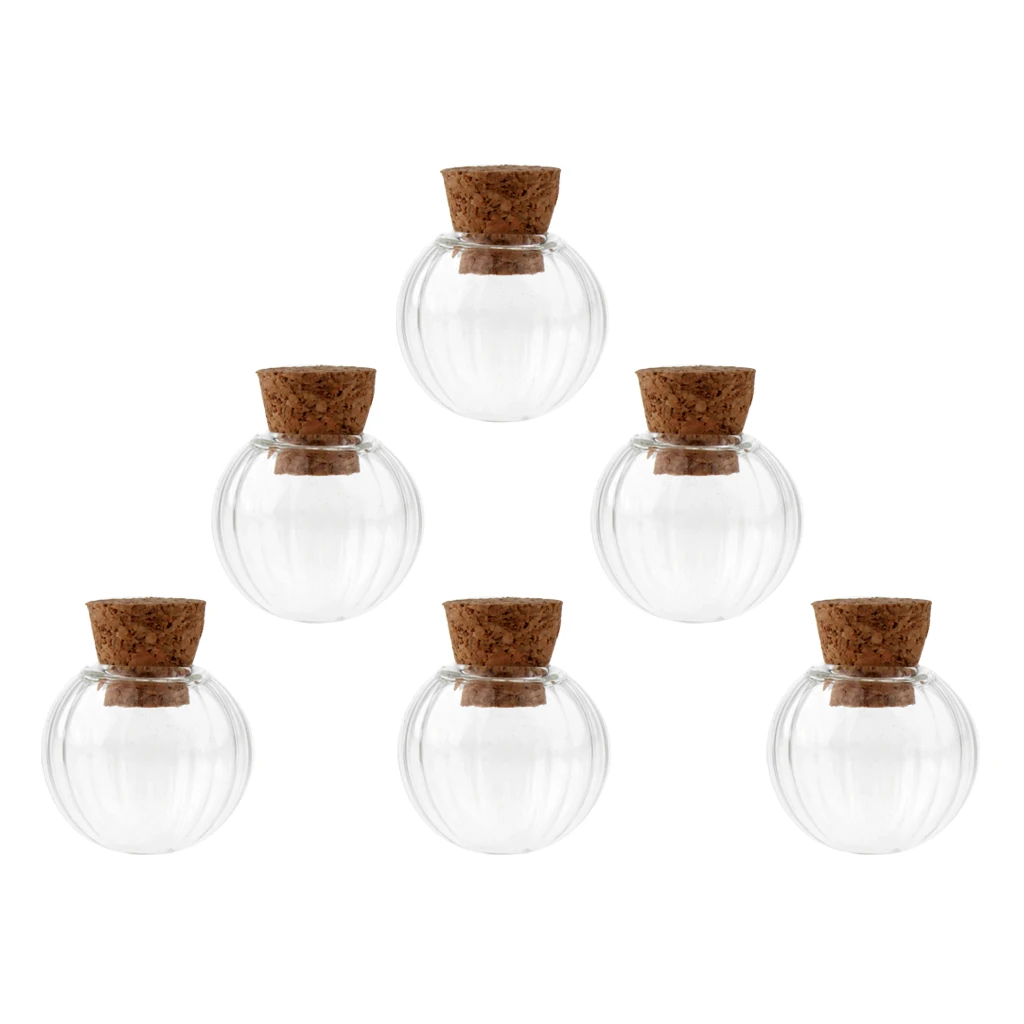 6Pcs Clear Mini Pumpkin Empty Glass Wishing Bottles Vial Pendant Charms Jars