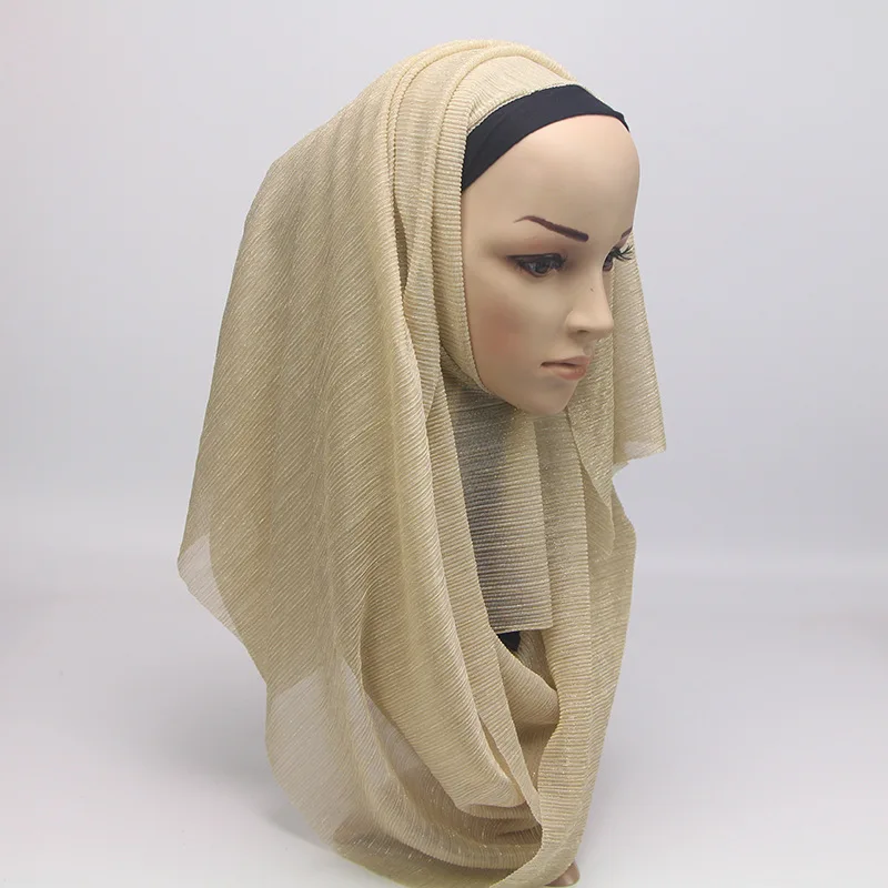 75x180 см Модный платок исламский мусульманский тюрбан Женская Золотая шаль Хиджабы шарфы арабский Дубаи сплошной шарф в разных цветов