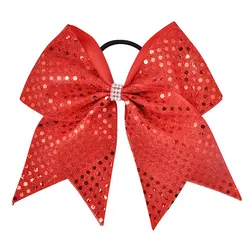 7 Inches Sequin Ribbon Cheer Bow Girls Bowknot Hair Ties Woman Elastic Hairband Cheerleading Hair Bows Rope Gum Kids Scrunchies