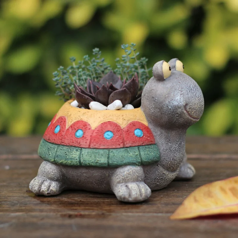 

Dorky Cute Turtle Flowerpot Animal Resin Succulent Planter Desk Mini Ornament (Colorful Turtle) Garden Decoration